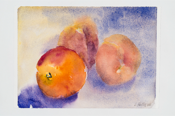 Blue and Peach, aquarelle sur papier Saunders Waterford, 9x6.5p.